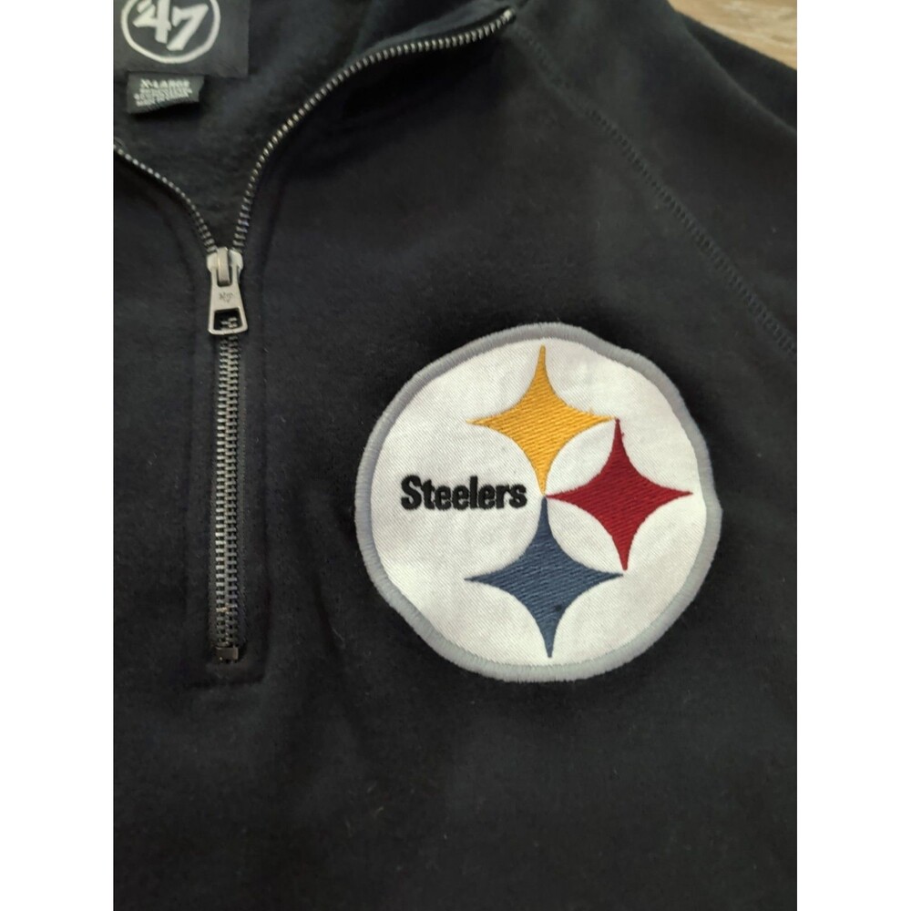 PITTSBURGH STEELERS BLACK QUARTER ZIP PULLOVER SWEATSHIRT '47 BRAND MEN'S SZ XL - Picture 4 of 12